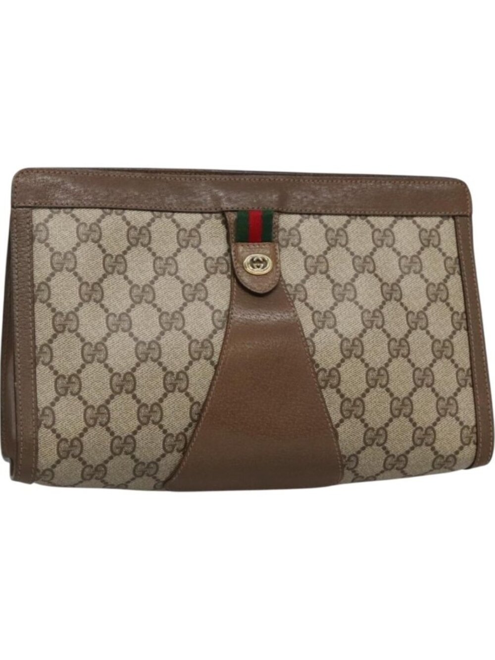 GUCCI GG Supreme Web Sherry Line Clutch Bag PVC Beige Gold 89 01 033